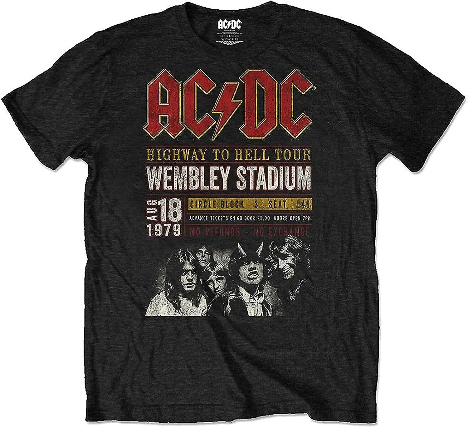 Ac/DC Camiseta Wembey 1979 Live Band Logo Oficial Eco Hombre Negro