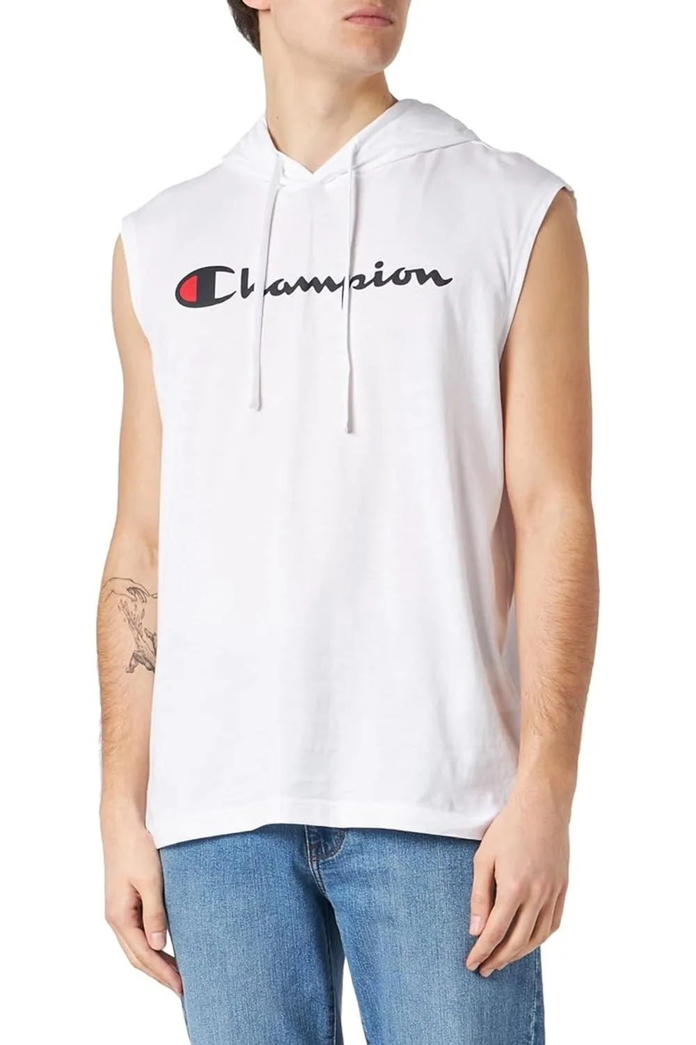 Camiseta champion blanca tirantes legacy logo hooded tee